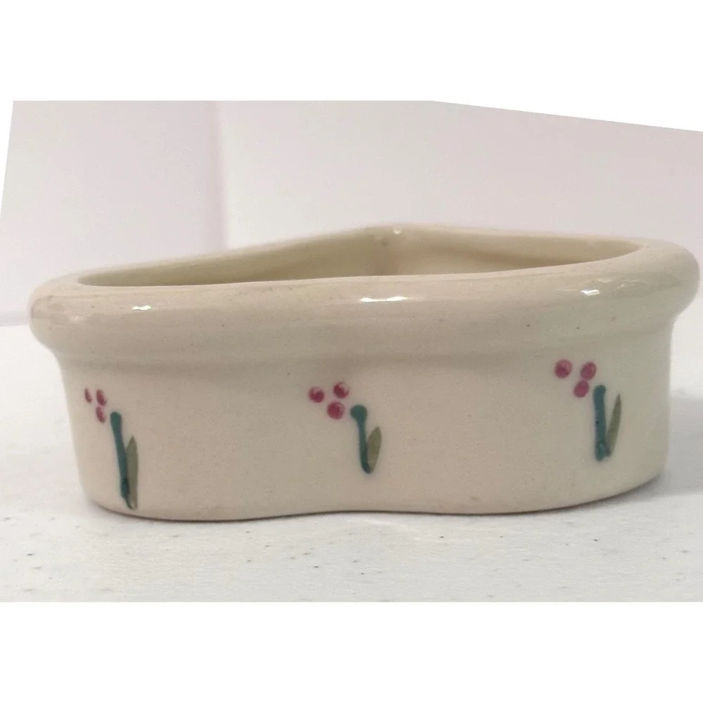 Hartstone Pottery Heart Shaped Ramekin Trinket Dish Sprig Berry Hand Painted USA